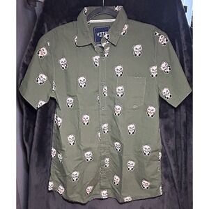 VSTR Green PANDA Wearing Banda Mask Print Button Up Shirt Short sleeve MENS M
